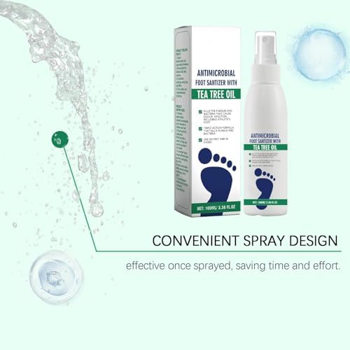 Person spraying Ximonth tea tree oil disinfectant inside a sneaker to remove odor.