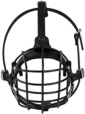 Secure fit demonstration of Budkas metal dog muzzle