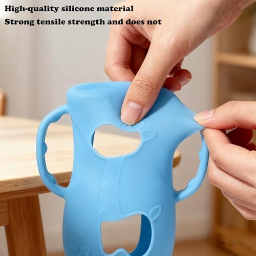Blue silicone bottle holder for baby self feeding