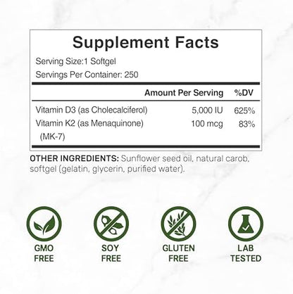 Deal Supplement Vitamin D3 5000 IU side label showing ingredient facts and coconut oil infusion