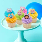 Gabby's Dollhouse cupcake toppers showing Pandy Paws and Cakey Cat