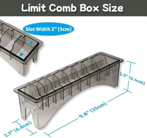 HuGuWdy hair trimmer limit comb storage box sitting on a professional salon workstation.