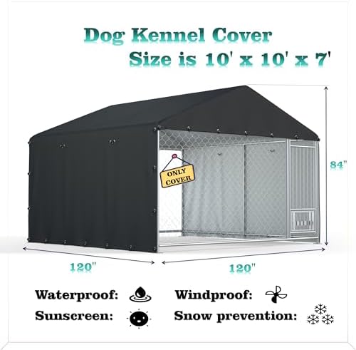 Black windproof dog run cover with elastic bungee cords