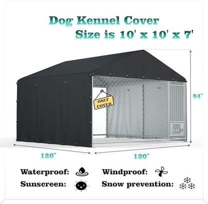 Black windproof dog run cover with elastic bungee cords