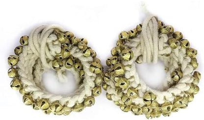 Soft cotton padded backing on traditional Indian ankle bells for comfort.