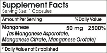 Naturetition Supplements Manganese Asporotate 200 capsules supplement facts label