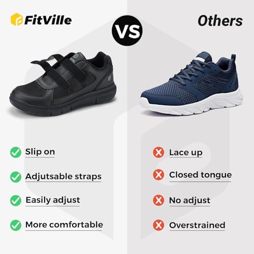 FitVille EasyTop Duo Velcro closure system on black walking shoes