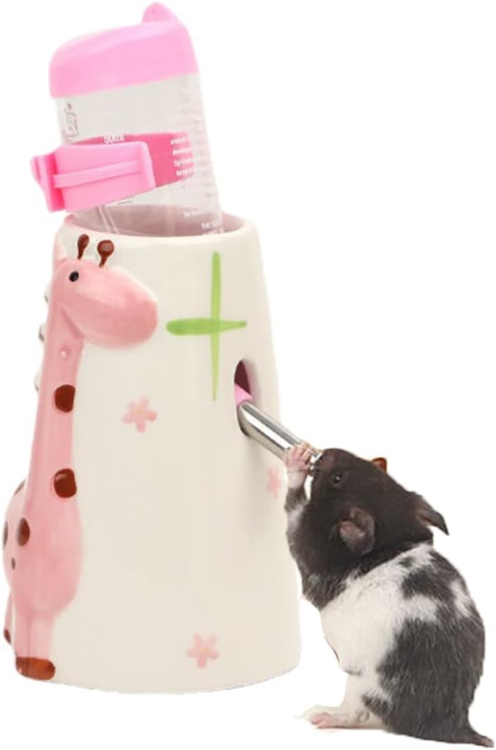 Hamster Water Bottle Small Animal Standing Water Dispenser Ceramic Base Cage Hanging Water Feeding Bottles Auto Dispenser for Hamster Guinea Pig Squirrel Rabbit Hedgehog (Pink) - Image 1