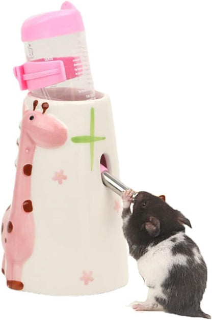 Hamster Water Bottle Small Animal Standing Water Dispenser Ceramic Base Cage Hanging Water Feeding Bottles Auto Dispenser for Hamster Guinea Pig Squirrel Rabbit Hedgehog (Pink) - Image 1
