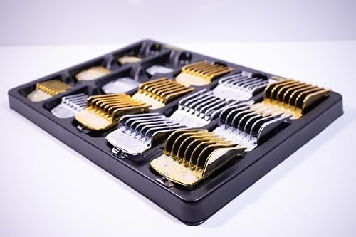 Black plastic clipper attachment comb organizer showing fifteen empty slots for blade management