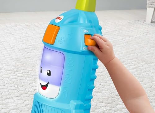 Imported Fisher-Price toddler push toy showing the power switch and battery compartment layout.