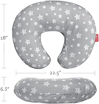 Moonsea grey star pillow cover on nursing pillow