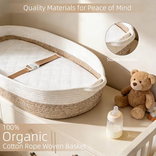 Close up view of the breathable dual cover system and waterproof foam pad lining inside the infant basket