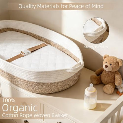 Close up view of the breathable dual cover system and waterproof foam pad lining inside the infant basket