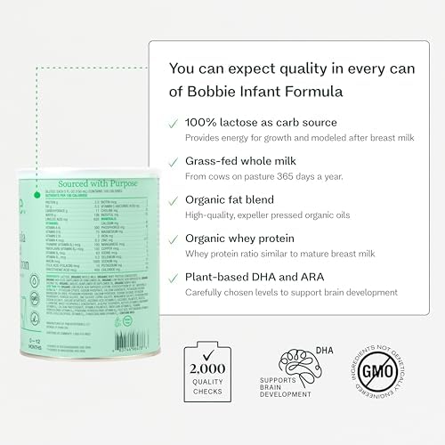 Bobbie grass fed baby formula powder texture close up with measuring scoop