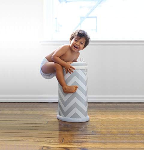 Ubbi gray chevron diaper pail top profile and dimensions