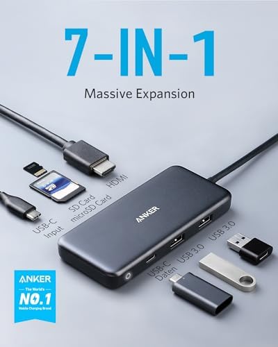 Anker premium multiport adapter displaying the 4K HDMI and Power Delivery ports.