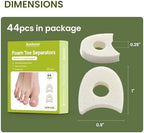 Forty four pack of white foam foot cushions showing the generous quantity for daily replacement.