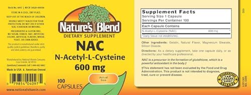 Nature's Blend NAC supplement bottle nutritional ingredient label