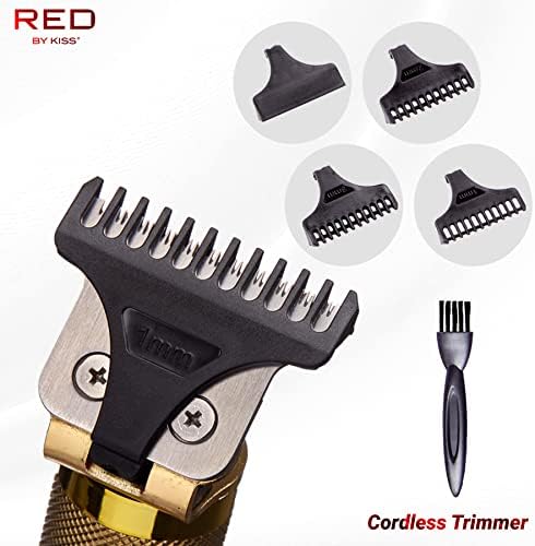 Precision T-shaped stainless steel blade on Red by Kiss cordless hair trimmer