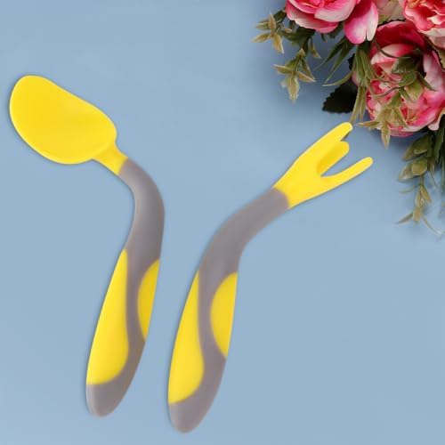 Textured non slip grip handle detail on yellow toddler tableware set