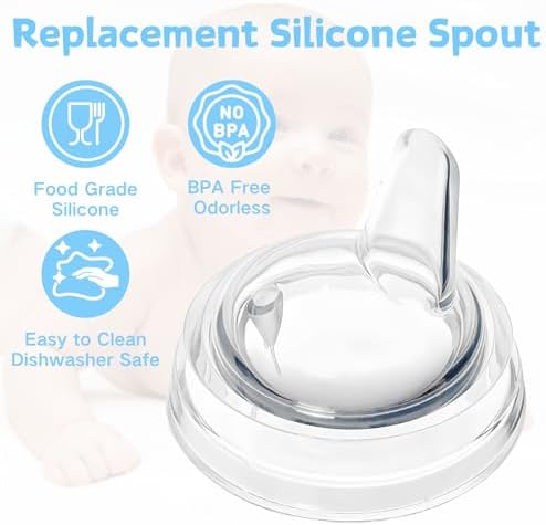 Side angle of the bite resistant clear toddler sippy spout replacement nipple.