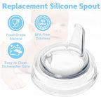 Side angle of the bite resistant clear toddler sippy spout replacement nipple.