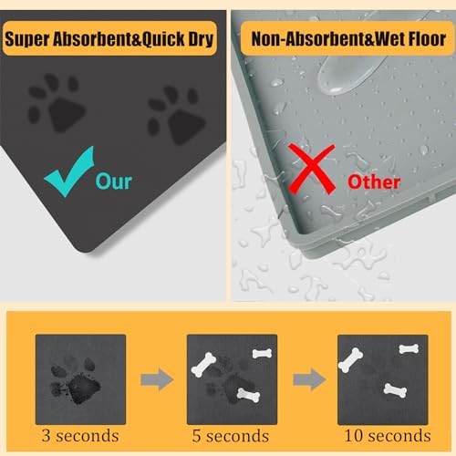 Large dog food mat holding pet bowls on floor