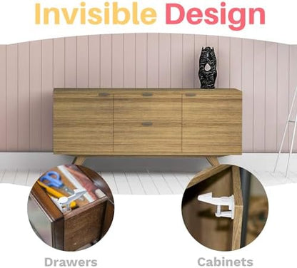 Inaya child safety cabinet locks showing adhesive backing