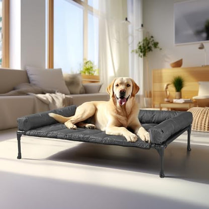 Veehoo Cooling Elevated Dog Bed Add Removable Waterproof Bolster Cushion Mat, Raised Pet Cot with Breathable Teslin Mesh, No-Slip Feet, Dog Couch Bed for Indoor Outdoor, 42x30inches, Black, CWC2331B - Image 2