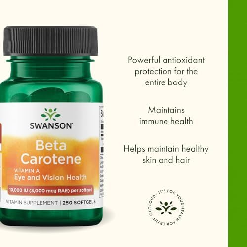 Side panel of Swanson beta-carotene supplement showing ingredients