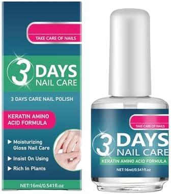 Close up of 3 Days Nail Care bottle with keratin formula