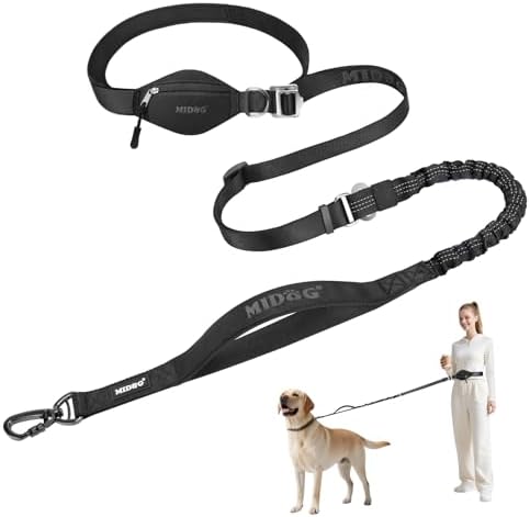 MIDOG bungee dog leash adjustable waist belt feature