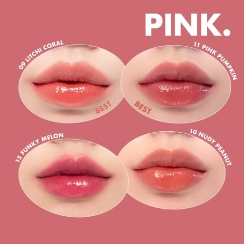 Romand lip tint shade 23 Nucadamia clear syrupy texture close up.