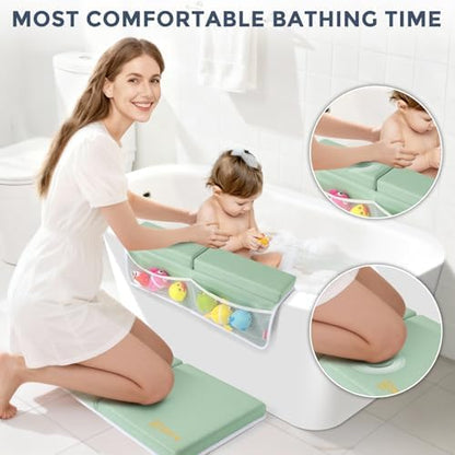 Beiens memory foam bathtub mat with suction cups secured tightly to the edge of an empty white tub.