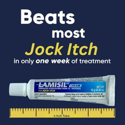 Lamisil fast acting jock itch cream box displaying the clinical clearance certification