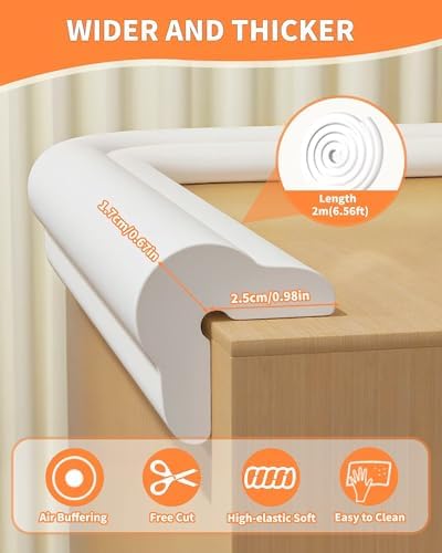 Close up of L-shaped air buffering foam edge guard for tables