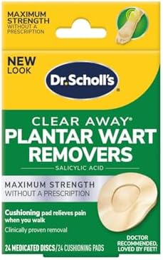 Medicated salicylic acid discs and cushioning pads for plantar wart removal.