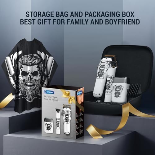 BESTBOMG grooming set accessories including eleven attachment guide combs, cleaning brush, and the black zippered storage case.
