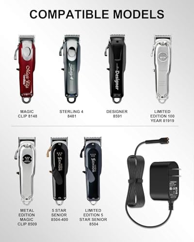 WUKUR four volt power adapter for cordless trimmers highlighting the extra long cable