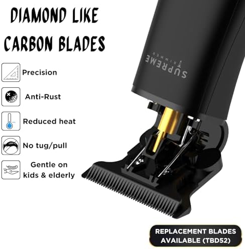 Close up view of the adjustable zero gap DLC blade on the professional hair clipper.