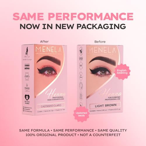 Light brown brow dye application kit with included mixing paddle and bamboo extract formula.