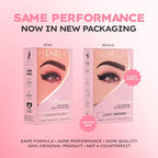 Light brown brow dye application kit with included mixing paddle and bamboo extract formula.