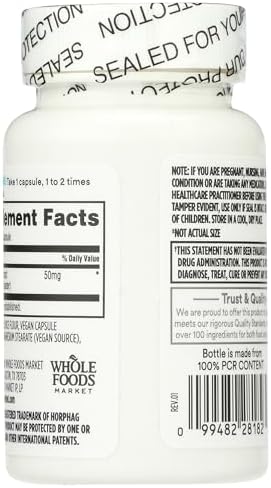 Whole Foods Market Pycnogenol supplement bottle showing ingredient panel and nutrition facts
