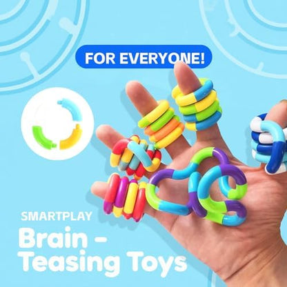 Hand manipulating a quiet multicolored flexible sensory loop ideal for classroom and office focus.