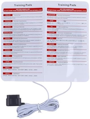 Latex-free foam AED practice pads with anatomical placement diagrams.