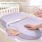 Full view of the thirty one inch light purple premium baby changing mat inside a modern nursery room setting.