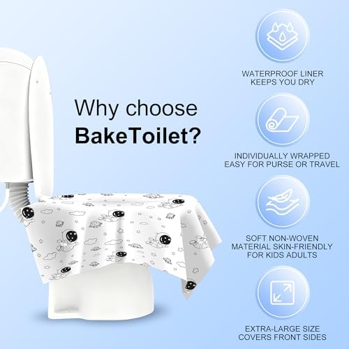 Extra large waterproof toilet seat liners unfolded to show full coverage over a western commode.
