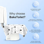 Extra large waterproof toilet seat liners unfolded to show full coverage over a western commode.