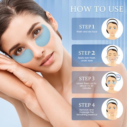 Applying YOYORY blue under eye gel masks for puffiness and eye bags removal